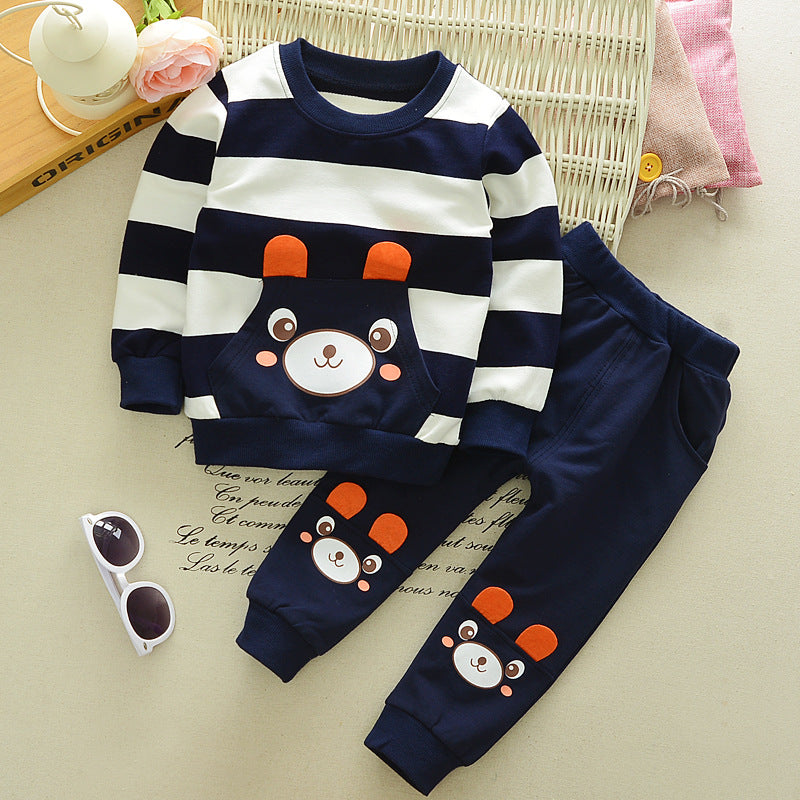 Cartoon Bear Striped Sweater Suit