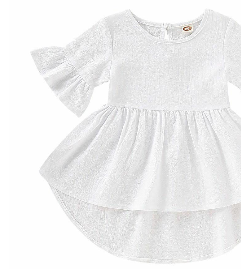 Flare Short Sleeve Cotton Solid Baby Girls