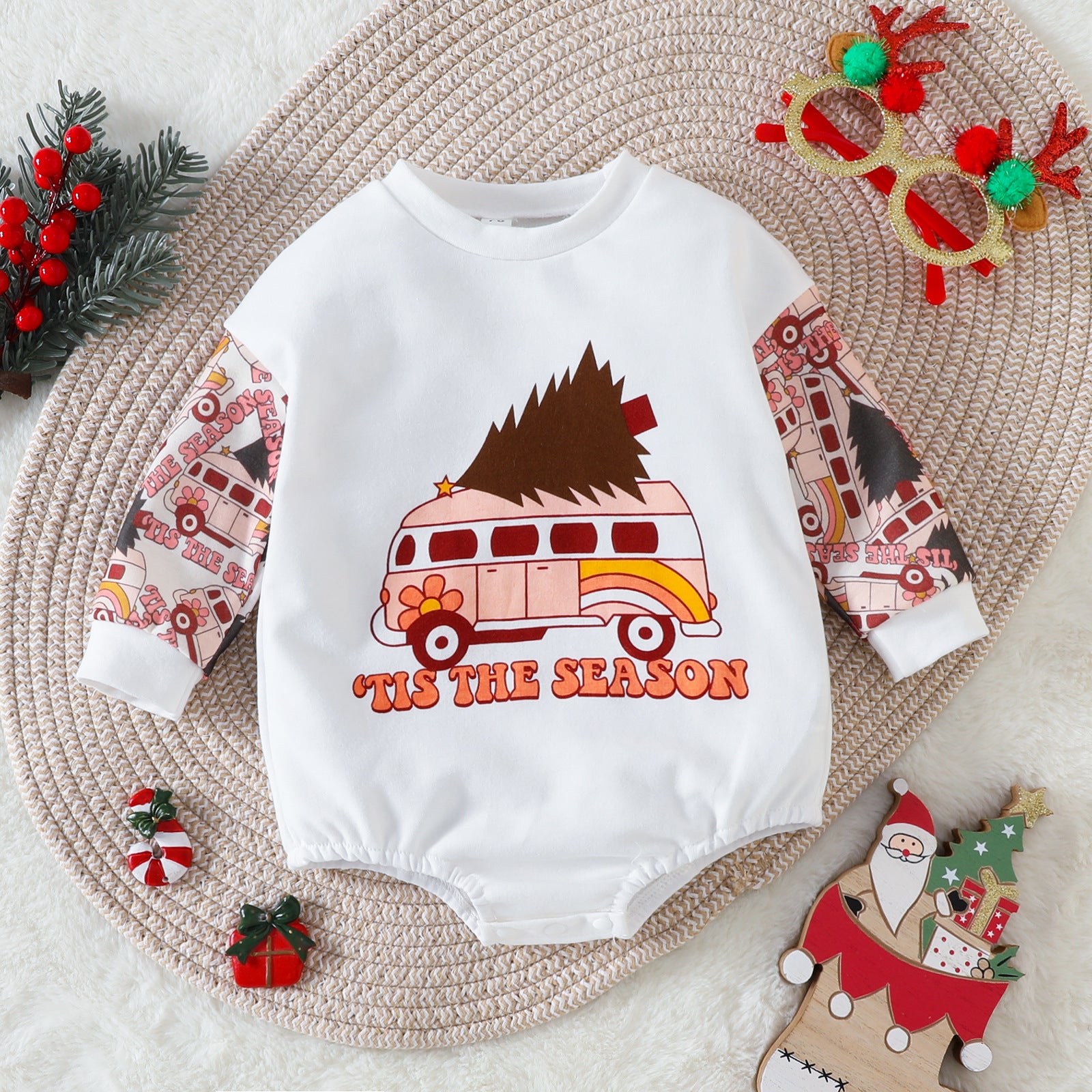 Toddler Cartoon Printed Christmas Romper