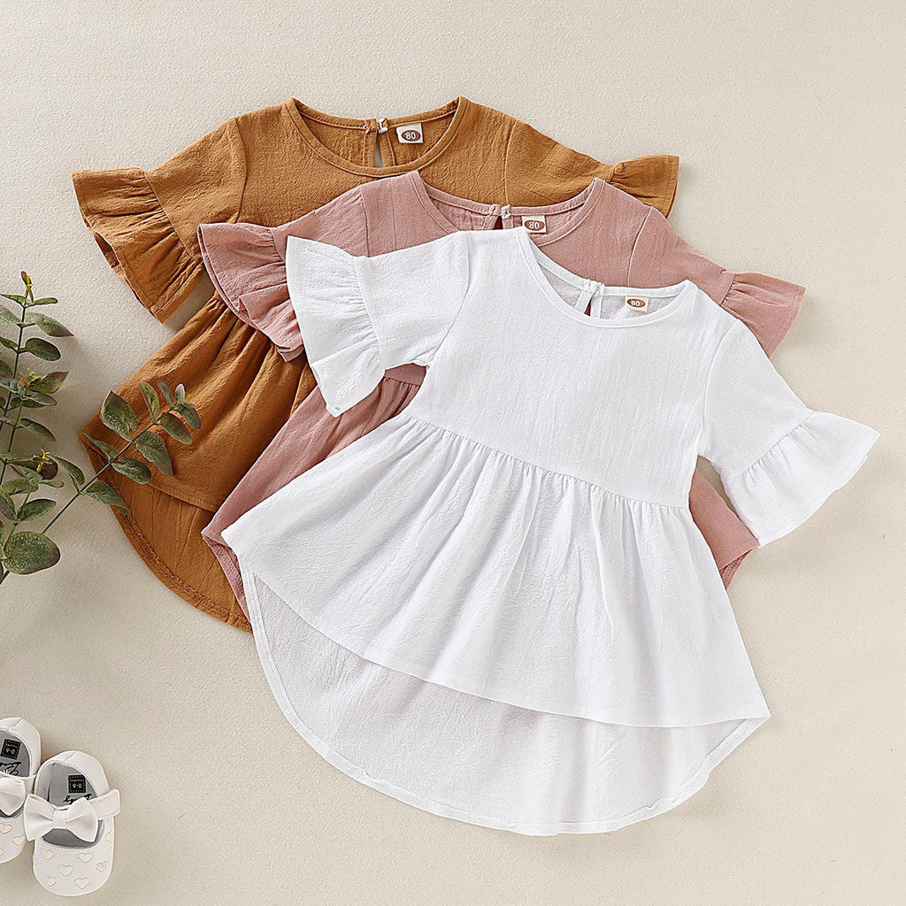 Flare Short Sleeve Cotton Solid Baby Girls