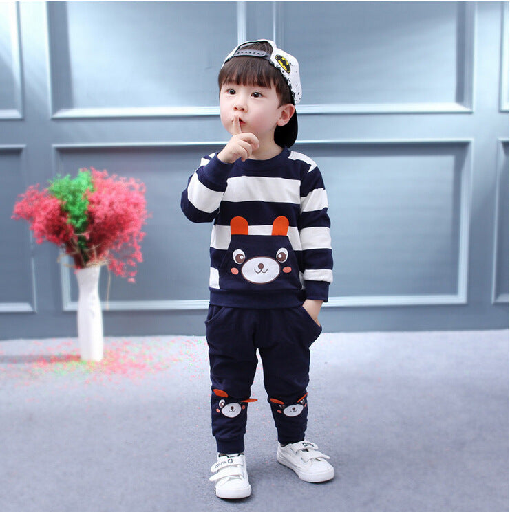 Cartoon Bear Striped Sweater Suit