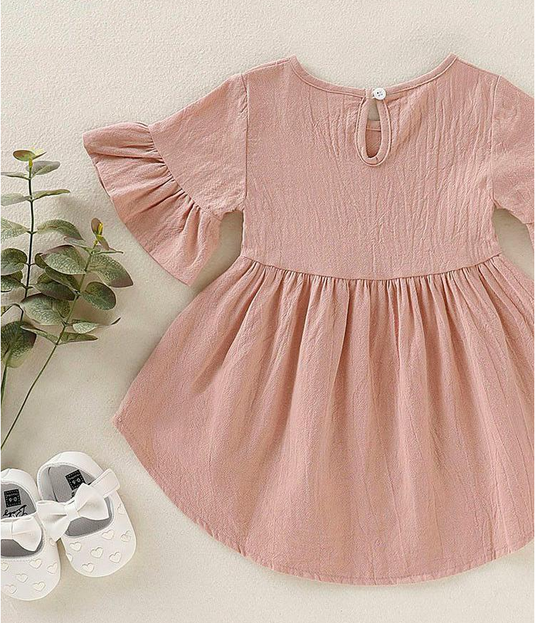 Flare Short Sleeve Cotton Solid Baby Girls