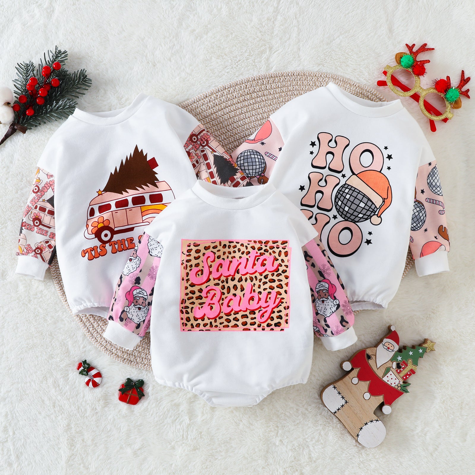 Toddler Cartoon Printed Christmas Romper