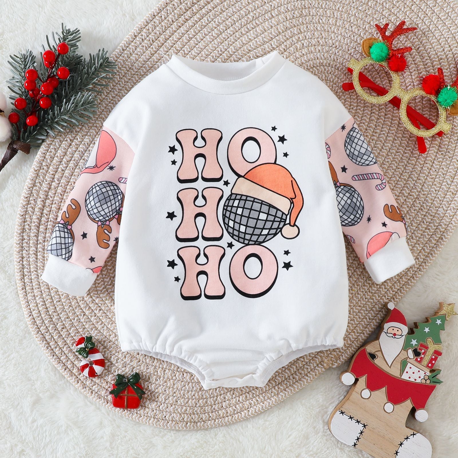 Toddler Cartoon Printed Christmas Romper